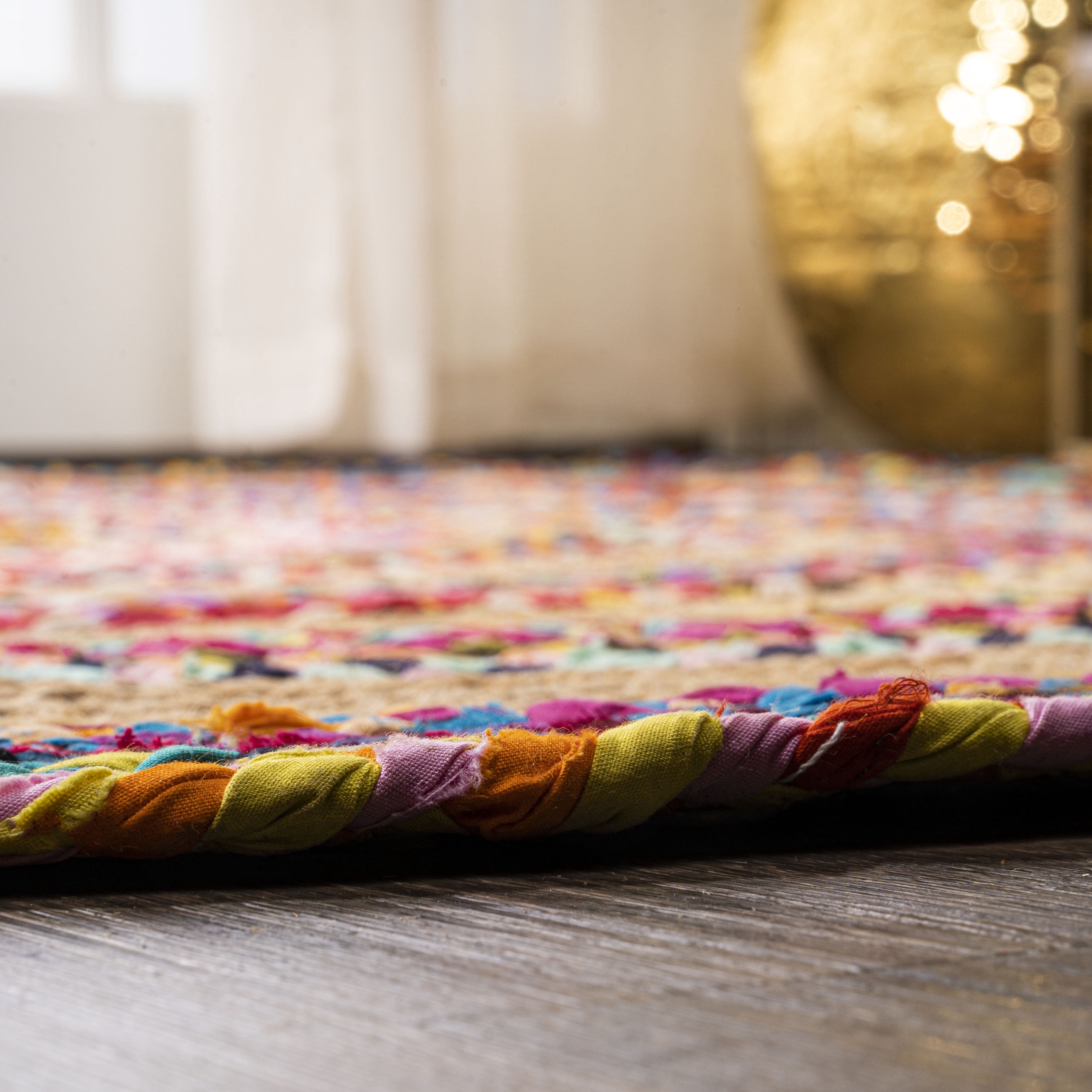 JONATHAN Y ANSA 8' Round Area Rug, Isla Boho Braided Rag & Jute - Multi/Natural, RNF105A-8R