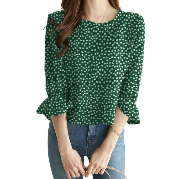 ZANZEA Women 3/4 Sleeve O-Neck Printed Office Casual Korean Blouses