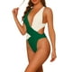 thumbnail image 4 of INSPIRAR CHIC Traje de baño de una pieza para mujer, con contraste de color, escote en V profundo, espalda cruzada, bañador monokini, talla X-Large, verde oscuro y blanco, 4 of 5