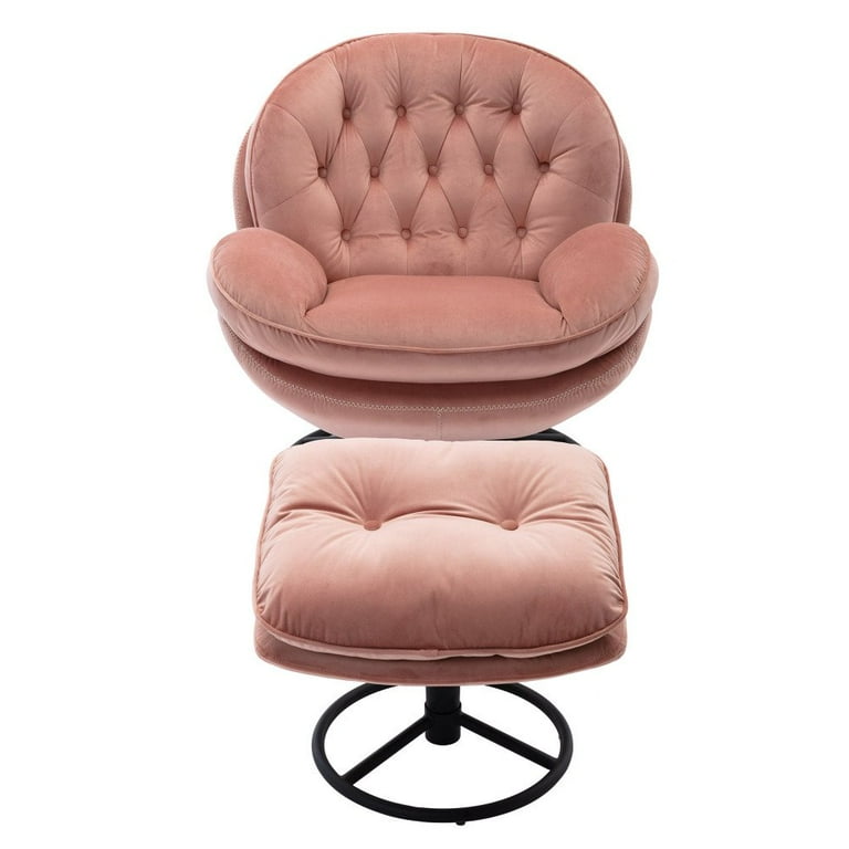 Pink armchair with footstool sale