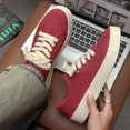 thumbnail image 6 of Men's Vibrant Red Canvas Platform Sneakers, Casual Minimalist Shoes, 6 of 10