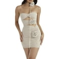 thumbnail image 1 of ZAXARRA Femmes Bandeau Bodycon Robe Couleur Unie Évider Bustier Wrap Poitrine Cocktail Robe Parti Club Mini Robe avec Choker de Fleurs, 1 of 9