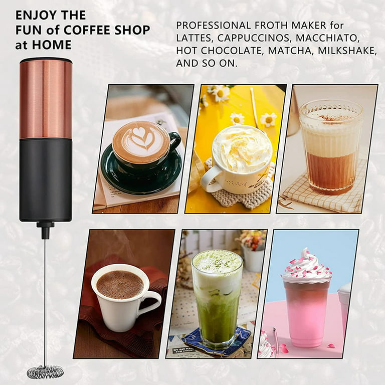 Electric Milk Frother Foam Maker, Milk Frother for Coffee, Copper Milk  Frother, Handheld Battery Operated Whisk