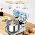 thumbnail image 4 of QinaQin Batidora de pedestal de 7.5 QT y 660 W, cabezal inclinable, 10 velocidades, con gancho, batidor y protector contra salpicaduras, 4 of 8