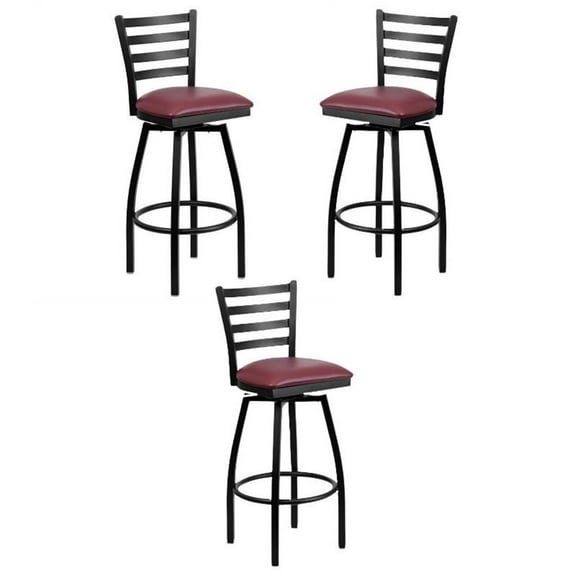 Home Square 32" Swivel Metal Bar Stool in Black and Burgundy - Set of 3