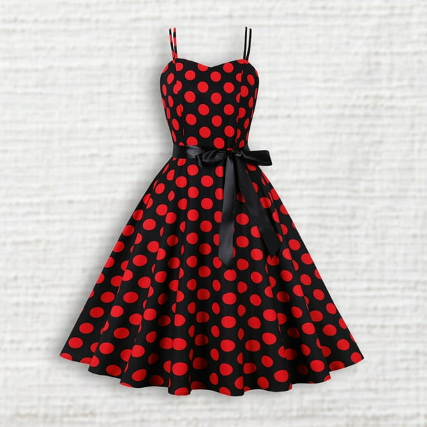 Vestido de tirantes con estampado de lunares para mujer Vestido estilo túnica vintage estilo sexy Traje diario Hugtrwg Para estrenar