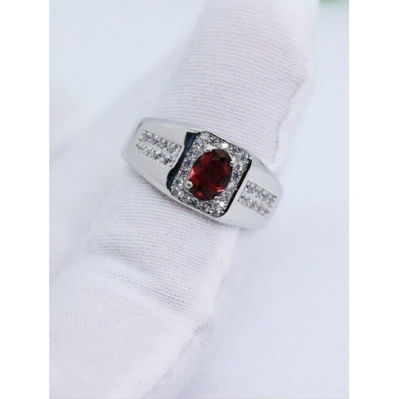 Natural garnet ring Mens Garnet Ring 925 Sterling Silver Gift For Him Garnet Statement Ring Promise Ring January Birthstone mens Ring