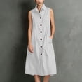 thumbnail image 5 of ClodeEU Women's Collared Sleeveless Button Down Linen Midi Dress,Casual Sundress with Pockets White,Women's Plus XL, 5 of 6
