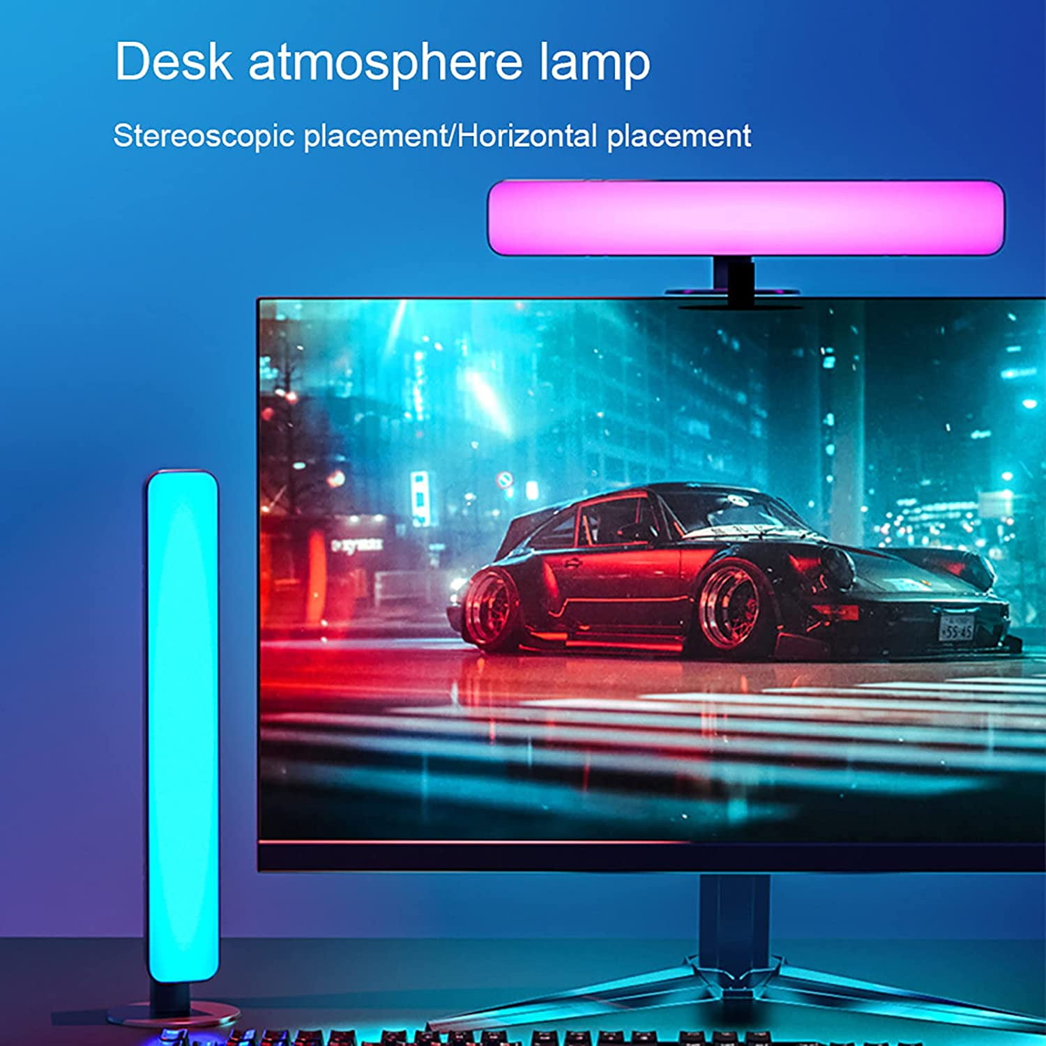 2 Pcs Bedroom RGB Desk Light LED Strip Lights Ambient Lighting Sound Reactive Lamp