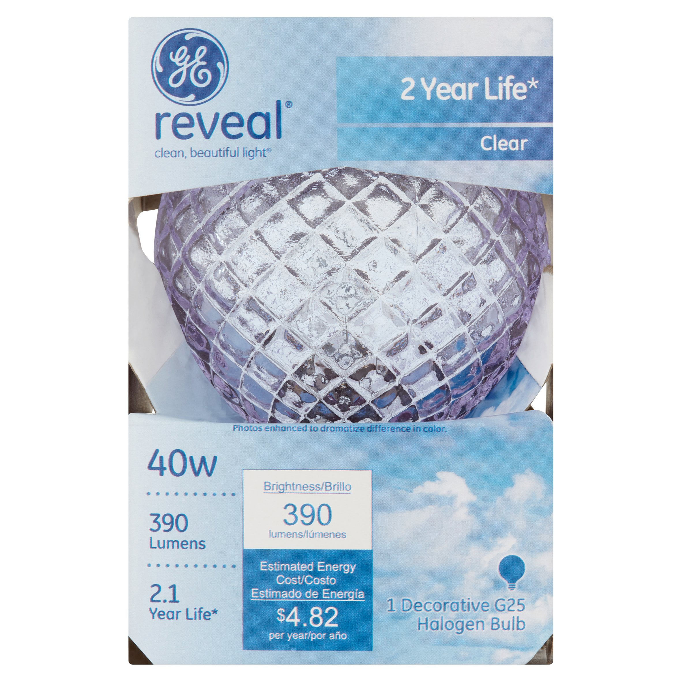 GE Reveal 390 Lumens 40W Clear Decorative G25 Halogen Bulb - Walmart.com