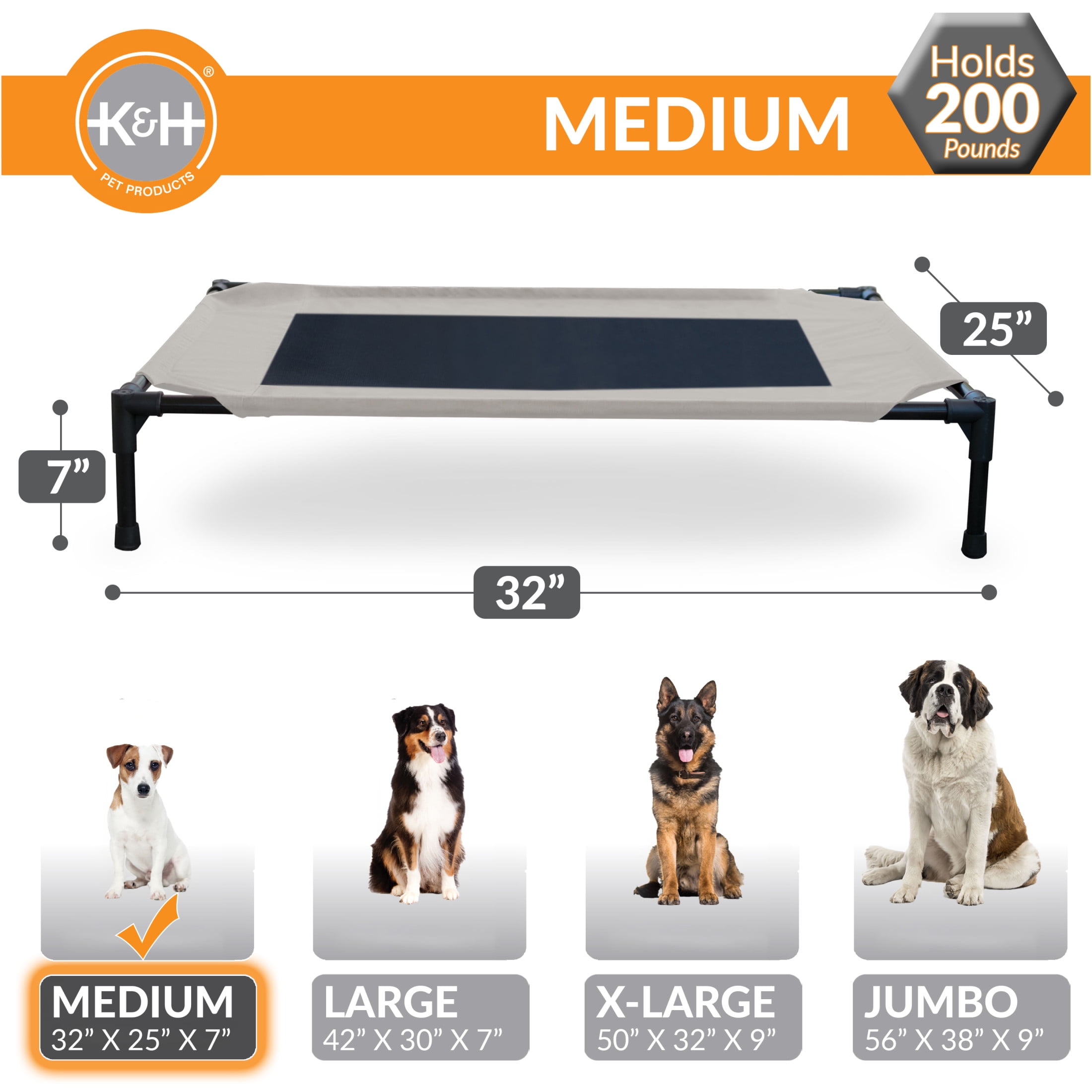 K&H Pet Products Original Pet Cot Elevated Dog Bed Taupe/Black Mesh Medium 32 X 25 X 7 Inches