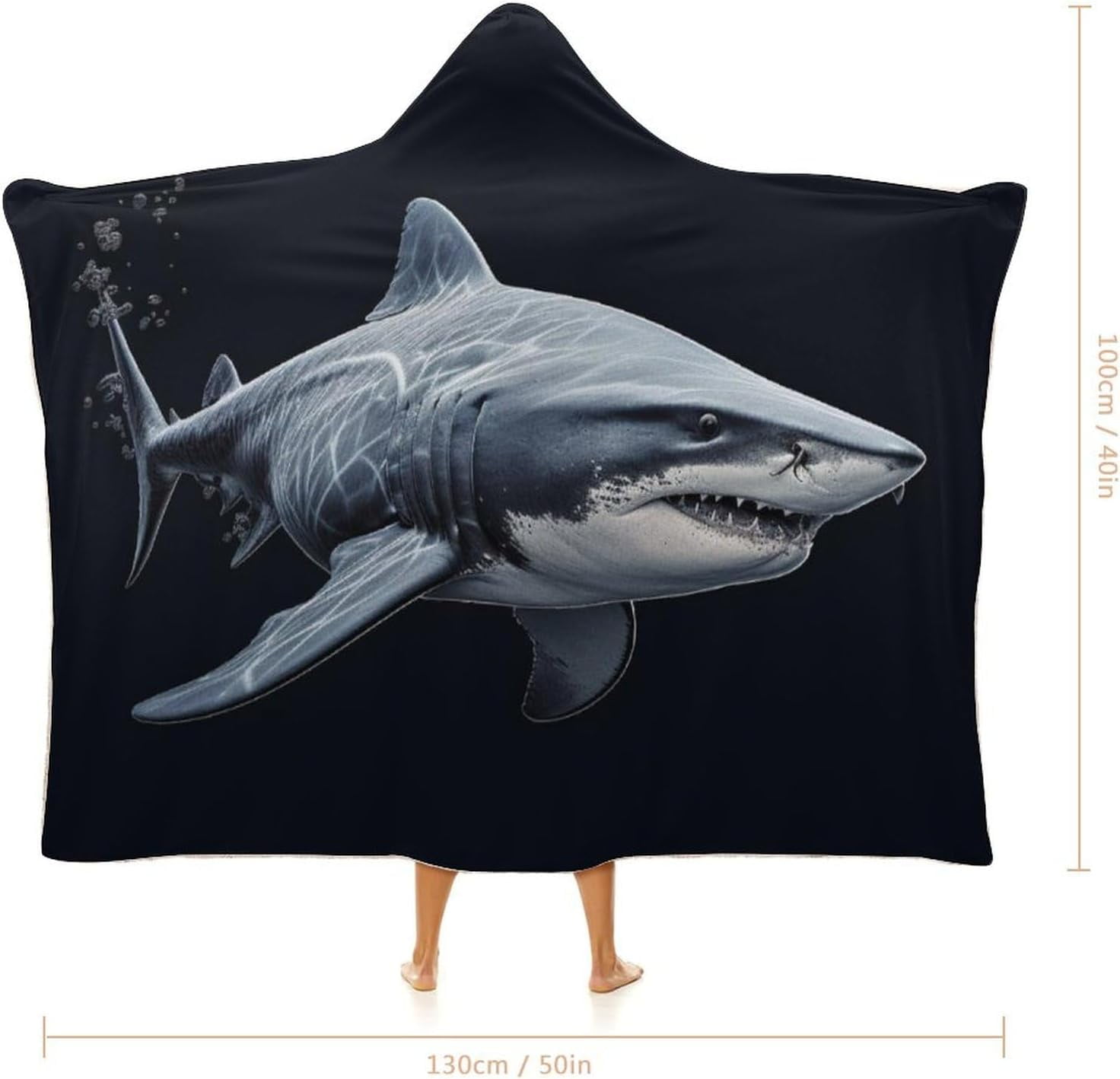 Shark Wearable Blanket Soft Cozy Plush Fleece Blanket Hoodie for Couch, Hooded Blanket Decorative for Shark Lovers