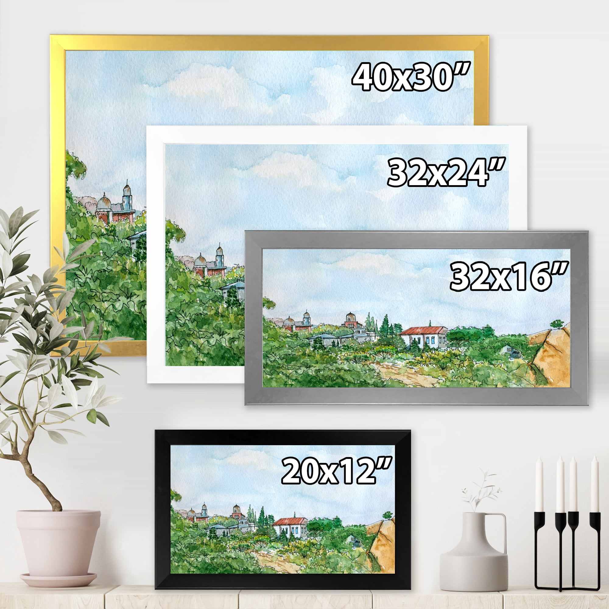 Designart 'White House With Red Roof In The Lush Green Countryside' Traditional Framed Art Print