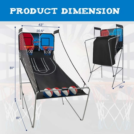 Costway - Dual Shot Basketball Arcade Game with 8 Game Modes Arcade Sound Electronic Scoring - Red