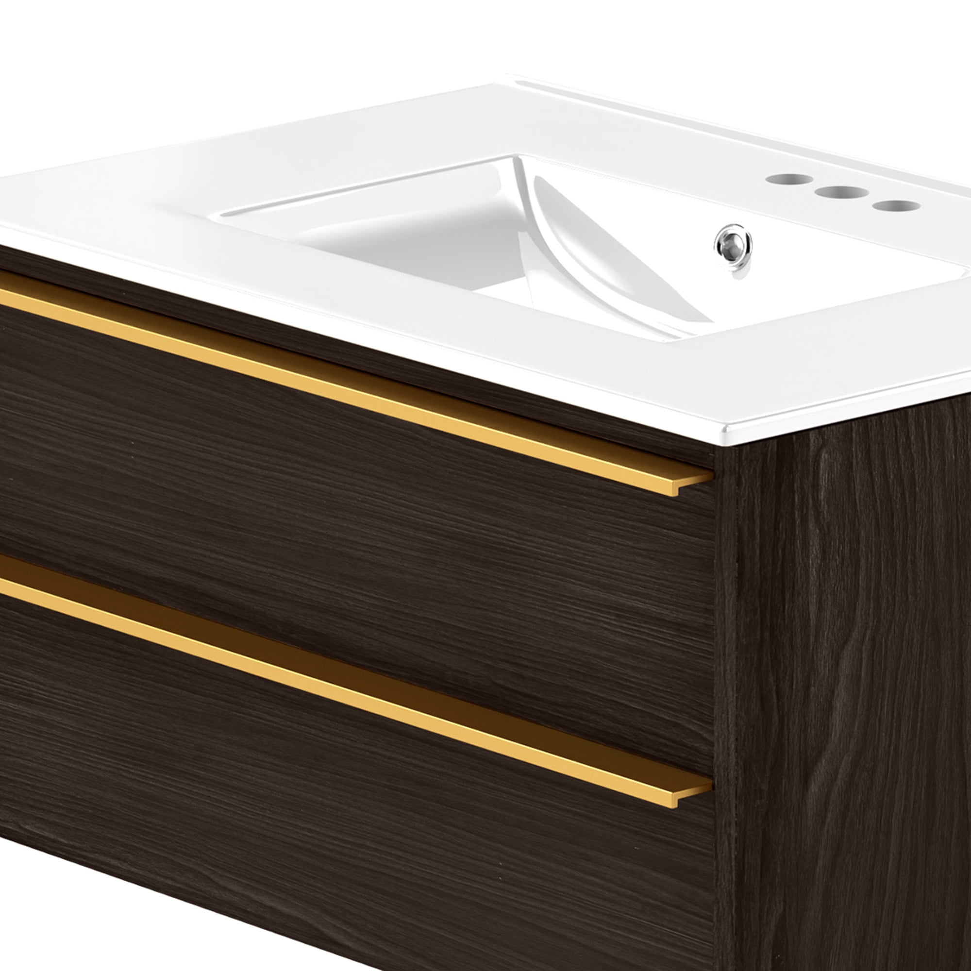 Uforic 36" Bathroom Vanity Floating Wall Mounted Single 2 Drawers, Ceramic Vanity Tabletop, Bathroom Cabinet with Storage Cabinet for Washroom, Black and White
