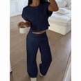 thumbnail image 6 of Summer 2 Piece Outfits Short Sleeve Crop Top High Waist Wide Leg Pants Sets, 6 of 20