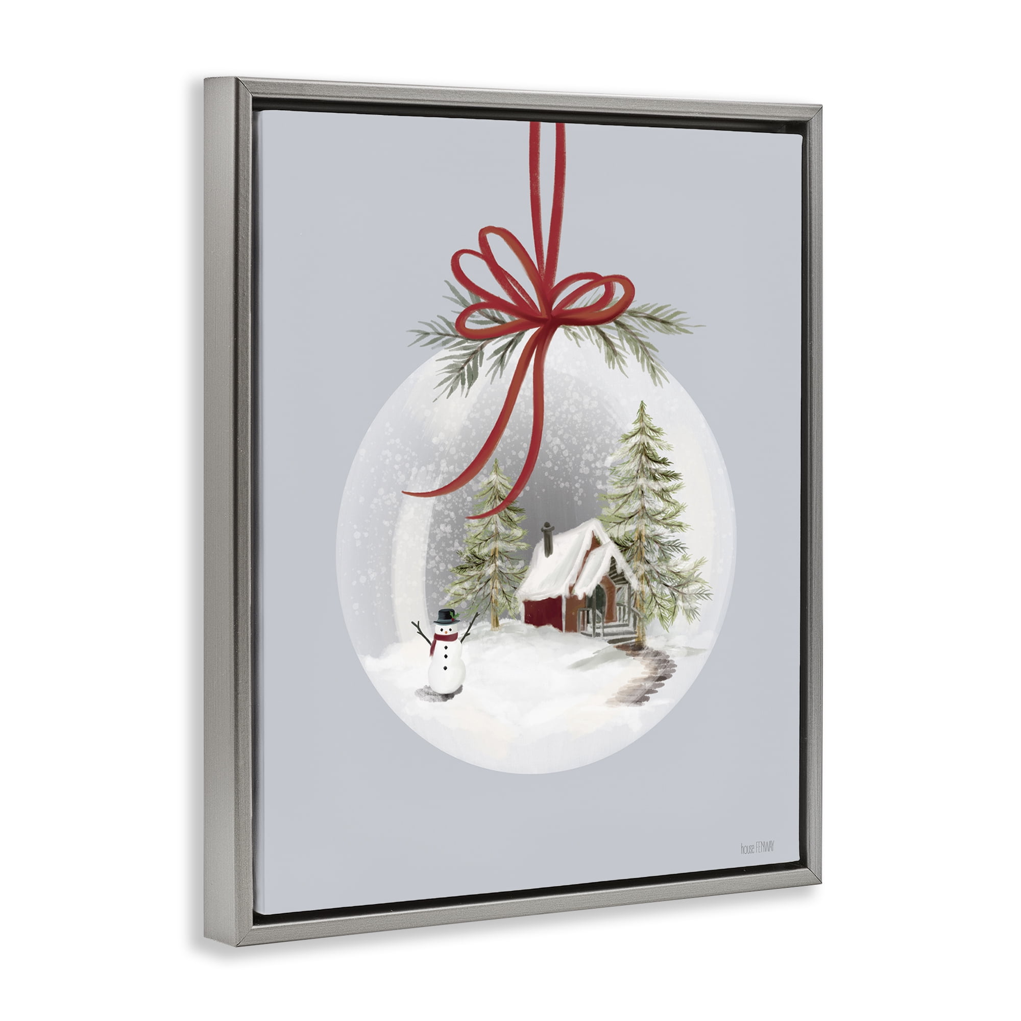 Stupell Industries Cottage Scene Snowglobe Holiday Painting Gray Floater Framed Art Print Wall Art, 25 x 31
