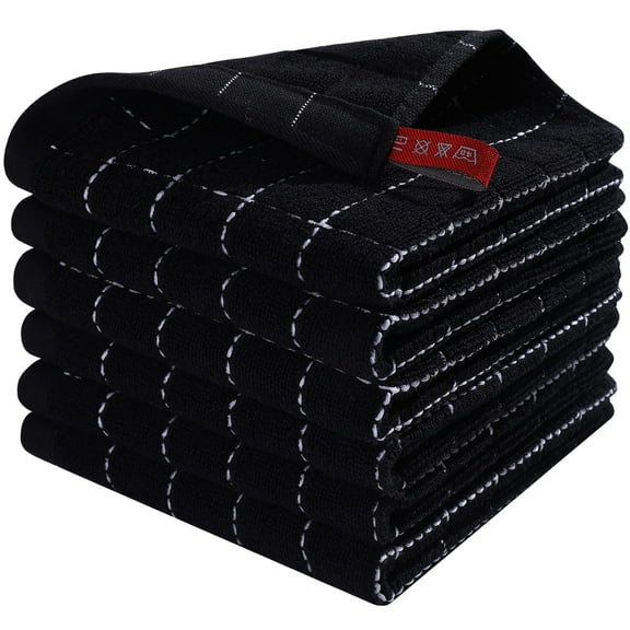 decorUhome 100% Cotton Terry Kitchen Dish Cloths, Ultra Soft and Absorbent Dish Towels for Kitchen, Perfect for Drying and Washing Dishes, 6 Pack, 12 x 12 Inches, Black