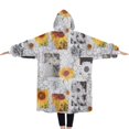 thumbnail image 2 of Oversized Wearable Blanket Hoodie,White Gray Photo Frame Daisy Sunflower Pattern Sherpa Blanket Hoodie with Super Pockets,Super Warm Fuzzy Pullover for Women & Men, 2 of 6