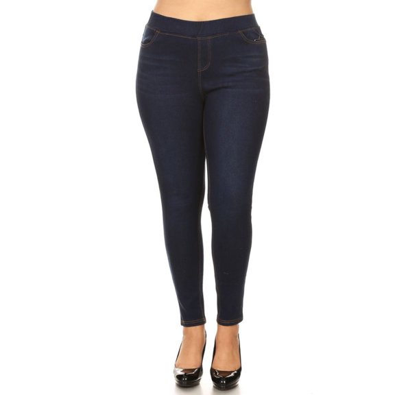 LAVRA Women's Plus Size Fleece Lined Jeans High Waisted Jeggings with Pockets
