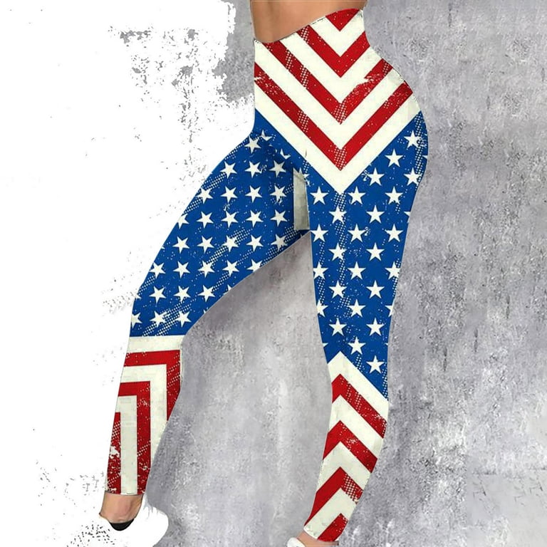 REORIAFEE USA Flag Leggings for Women Patriotic Plus Size Tights