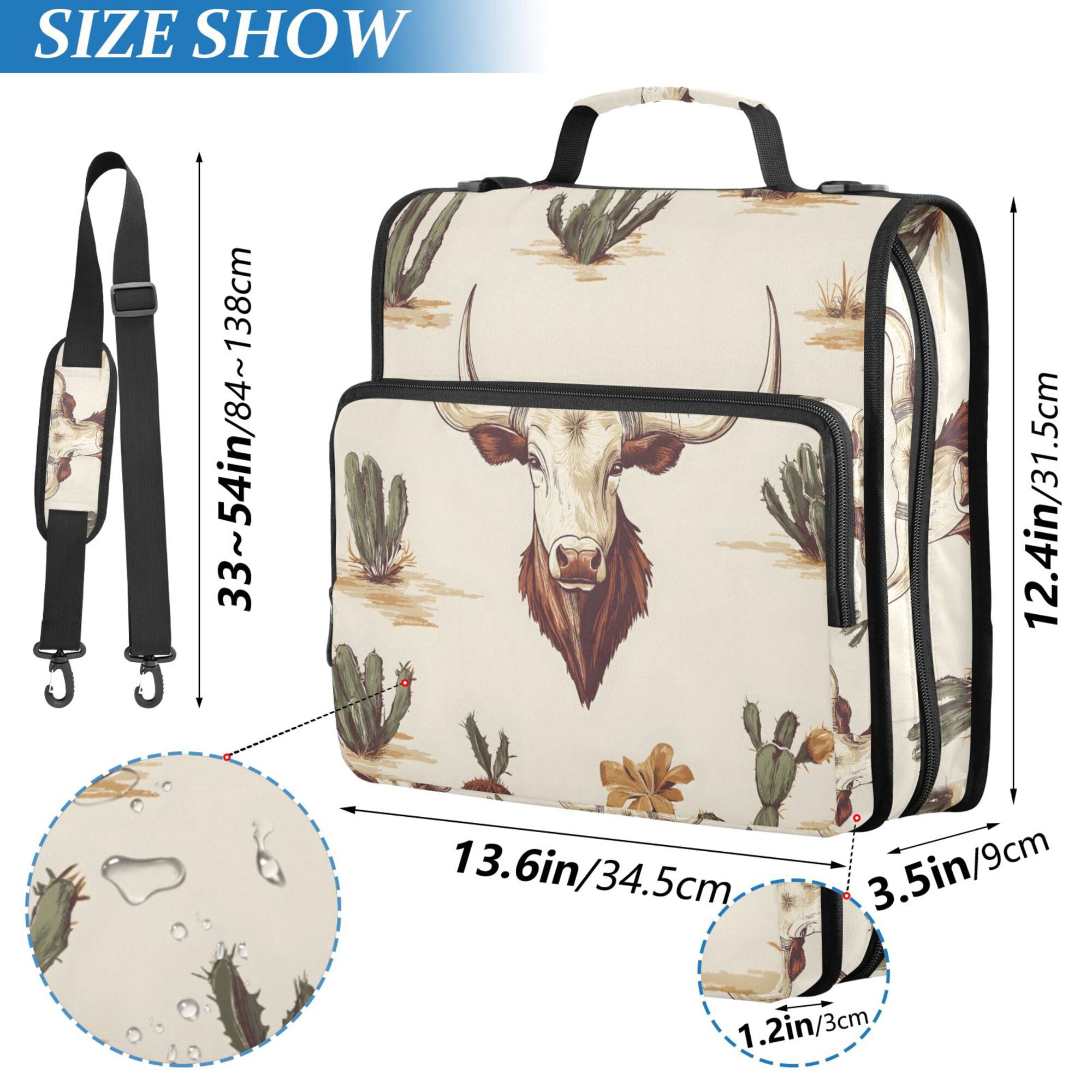 FORMRS Zipper Binder with Shoulder Strap 2-inch Ring 500 Sheet Capacity File Bag, Cowboy Pattern