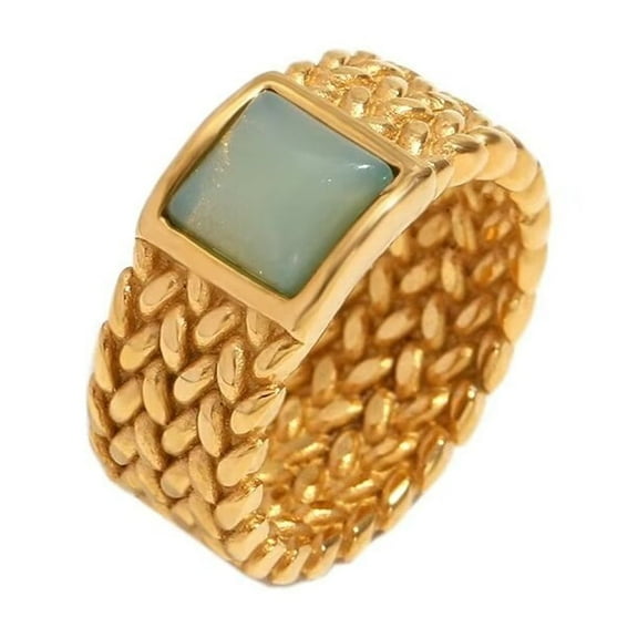 PAURO Women's Stainless Steel Dainty Vintage Braided Band Rings Inlay Square Gemstone Gold Size 7