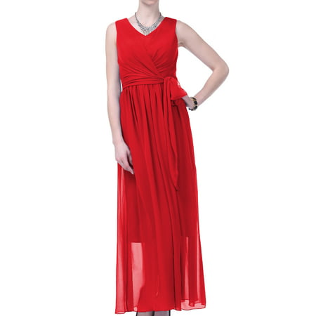 Faship Womens V-Neck Full Length Formal Dress Red - (Best Dresses For Full Figured)