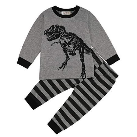 

StylesILove Baby Toddler Boys Grey Dinosaur T-Shirt and Stripe Pants 2pcs Long Sleeve Cotton Outfit (100/2-3 Years)
