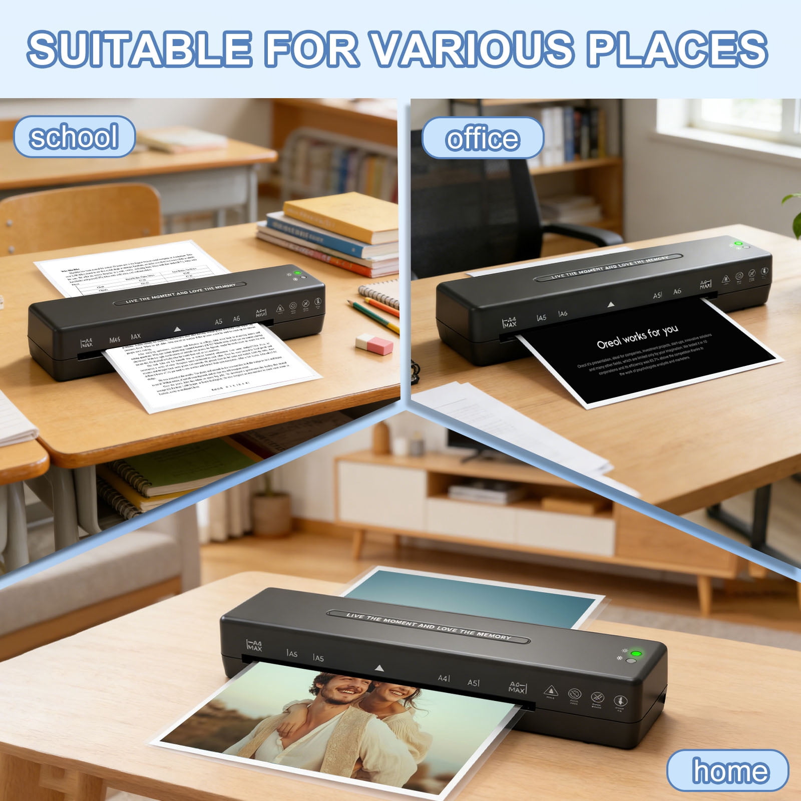 Laminator Machine, 9 Inch with 10 A4 Sheets Thermal, Ture Mini Size, Hot and Cold Dual Modes, Fast Warm Up（Black）