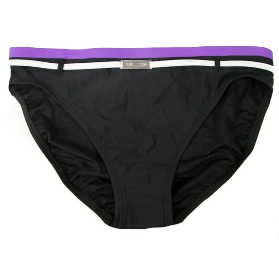 Nautica Women's Black with Purple Band Silver Logo Detail Bikini Swim Bottom