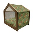 thumbnail image 2 of Floral Pet House, Funky Flower Foliage Bush with Fractal Retro Jungle Art Design, Outdoor & Indoor Portable Dog Kennel with Pillow and Cover, 5 Sizes, Olive Green Vermilion, by Ambesonne, 2 of 5