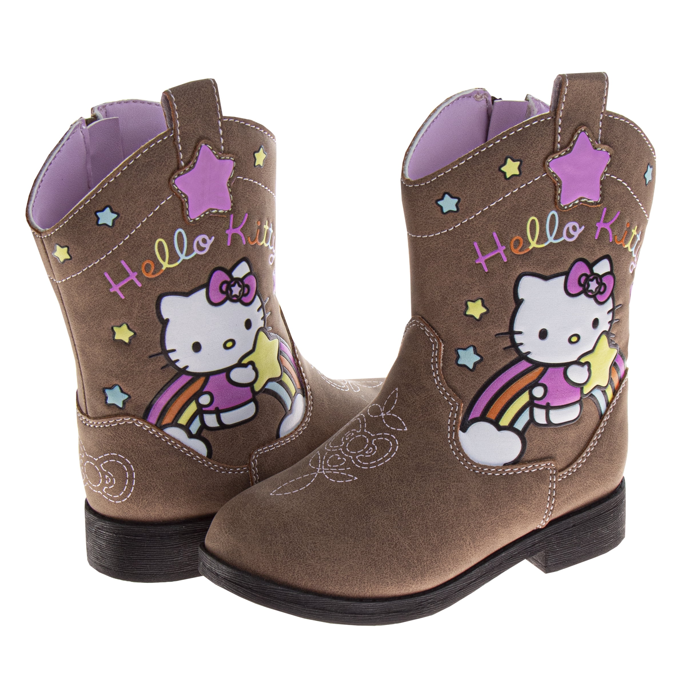 Josmo Kids Hello Kitty Cowboy Boots – Cute Rainbow & Star Design Calf High Western Country Boots for Girls (Toddler 5–10 / Little Kid 11–12)