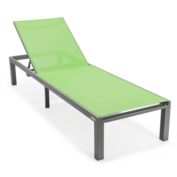 LeisureMod Marlin Patio Chaise Lounge Chair With Black Aluminum Frame Green