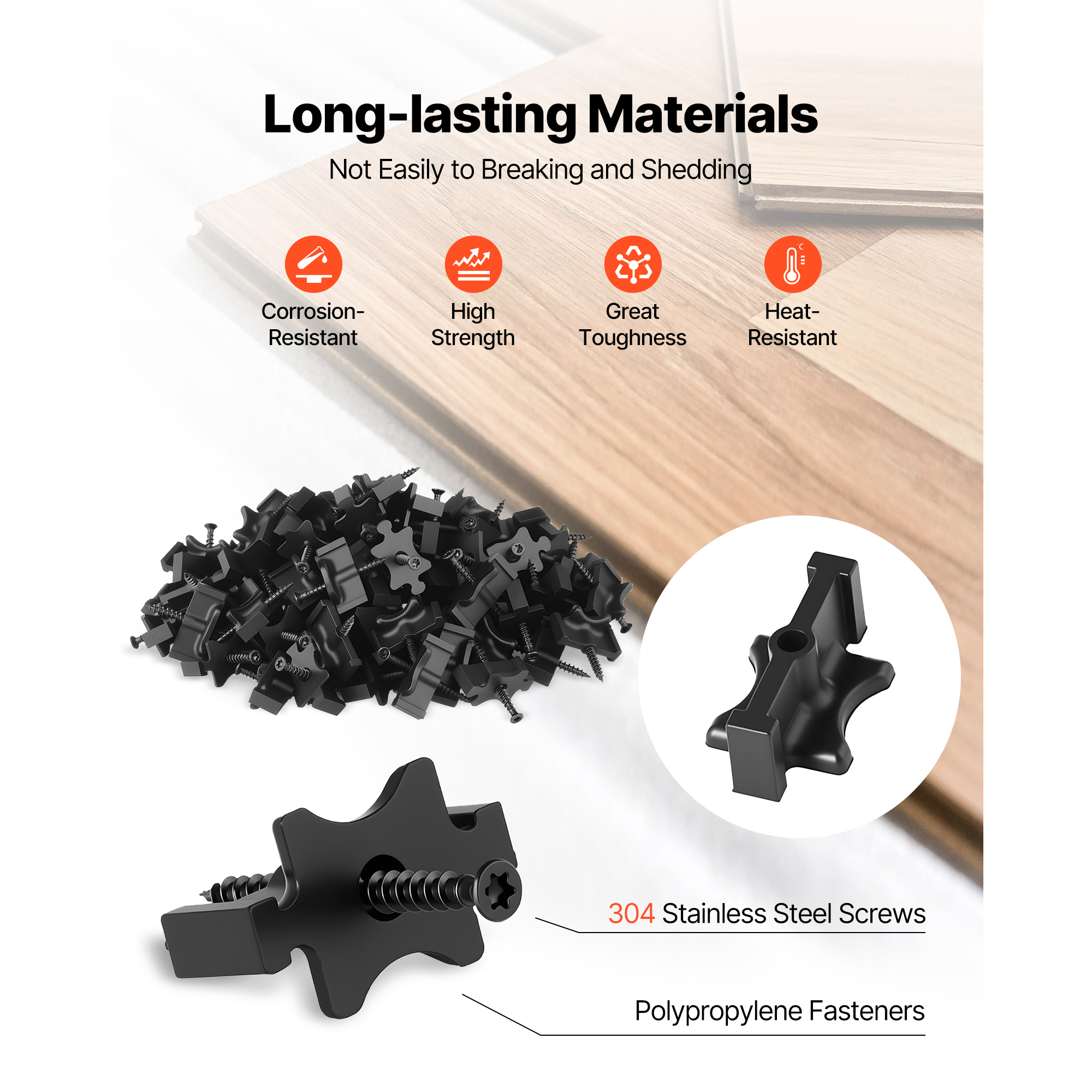 KFFKFF 500PCS Hidden Deck Fasteners for Composite Decking Boards, Universal T Clips & Plastic Fasteners with Metal Screws, Polypropylene PP Clips Compatible with 0.26-Inch Gaps, Black
