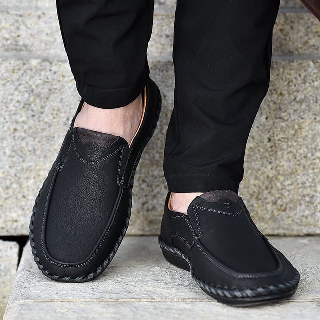 Zapatos de hombre Zapatos casuales Zapatos planos pequeños de cuero Primavera Zapatos bajos de cuero esmerilado Tamaño grande Zapatos hechos a mano de una sola capa Sin cordones