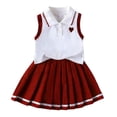 thumbnail image 4 of xfsWaSs Little Girls Clothes Toddler Outfit Sleeveless Polo Shirt Summer Tank Tops Pleated Skirt 2 Piece Set Preppy Style Kids Clothing Sets 6-7 Years, 4 of 7