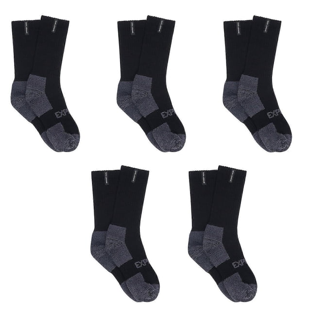 Men's Work Socks - 5 Pairs of Thick Cotton Crew Socks for Work, Bulk Black