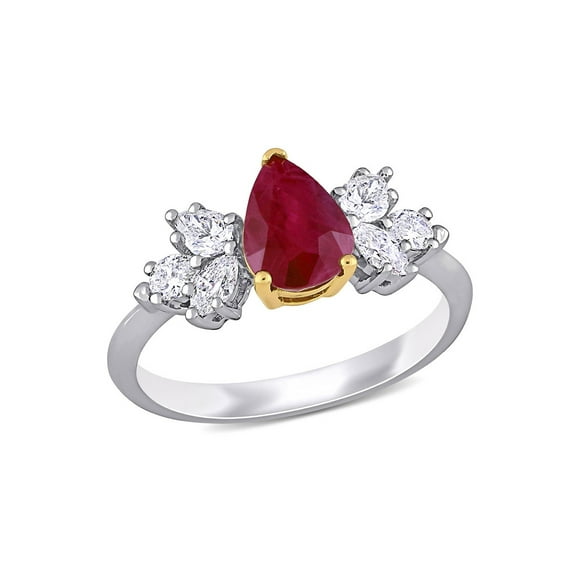 1.48 Carat (Ctw) Ruby Pear Engagement Ring with Diamonds in 14K White Gold for Women
