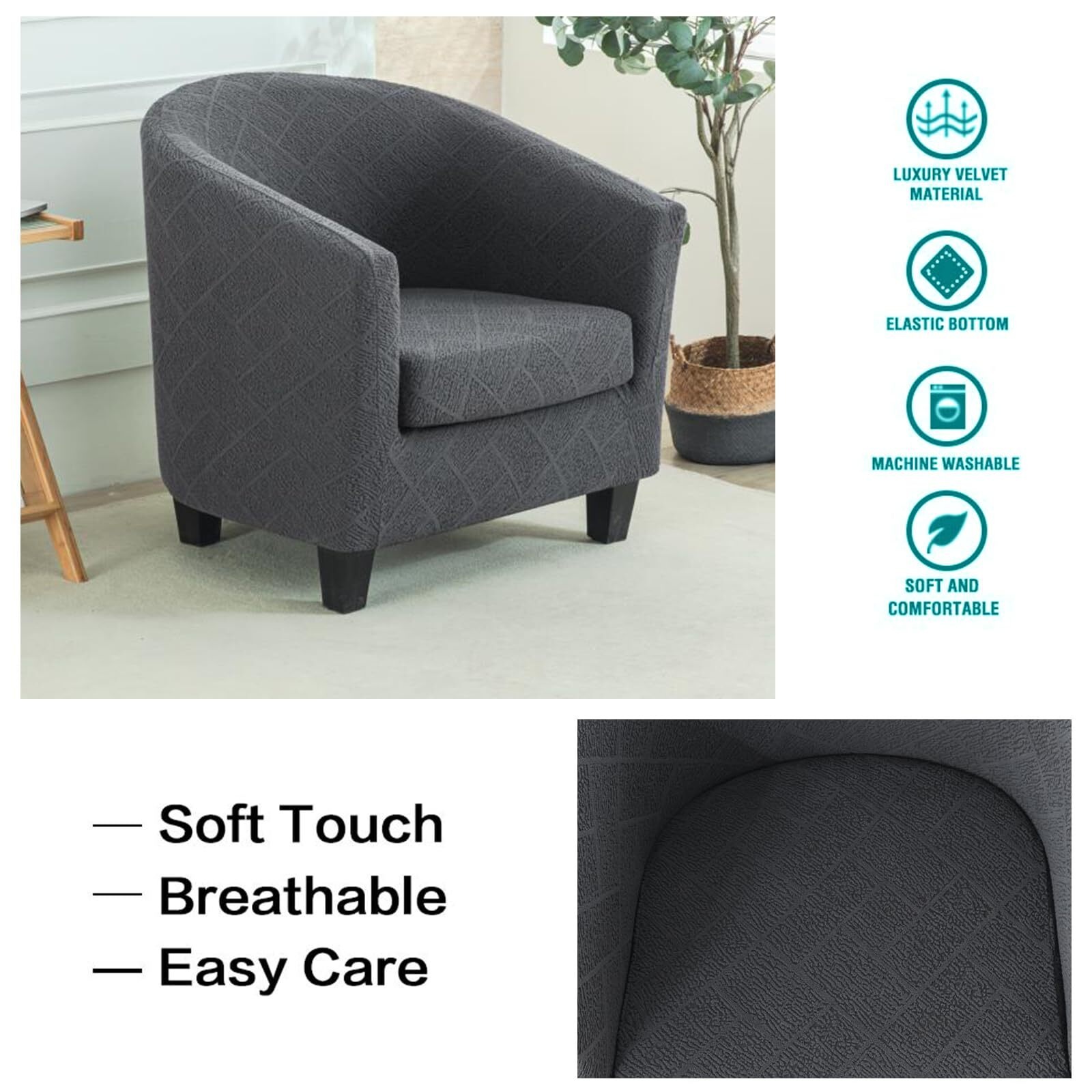 LKJYER Club Chair Slipcover 2-Piece Stretch Barrel Chair Slipcovers Tub Chair Slipcovers Soft Spandex Armchair Covers Swivel Chair Cover Sofa Cover Furniture Protector for Living Room