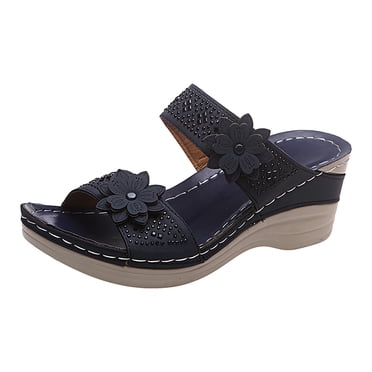 yulier Vintage Flowers Slippers Platform Wedge Sandals for Women Open Toe Slip On Summer Wedge Heels Casual Slide Sandals