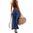 thumbnail image 4 of Women's Loose Wide Leg Track Pants Drawstring Pockets Elastic Waist Capri Casual Summer Hiking Pants Navy S, 4 of 6