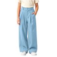 thumbnail image 2 of Bloomae Girls Wide Leg Uniform Pants Kids Button Elastic High Waist Front Pleated Dress Pants Slacks with Pockets Trendy Cozy Travel Vacation Trousers, 2 of 7