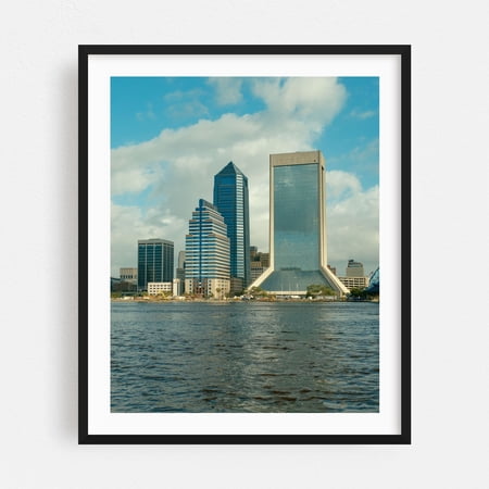 Downtown Jacksonville Skyline 01 - Jacksonville Florida Photography Cityscape Skyline Architecture Travel Poster Black Framed Wall Art Print 11 x 14 inches