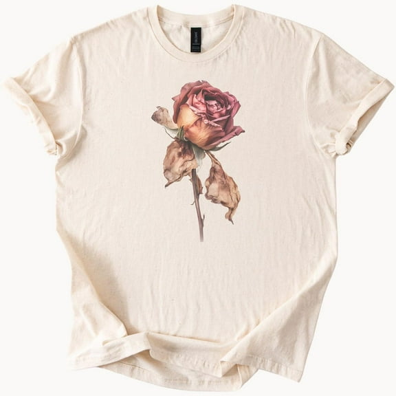 Kiraa Tee With Faded Beauty Rose Graphic Shirt Realistic Withered Flower Art Tee Nature Inspired Floral Tshirt For Women Men Aesthetic Style Birthday Gifts; For Men & Women