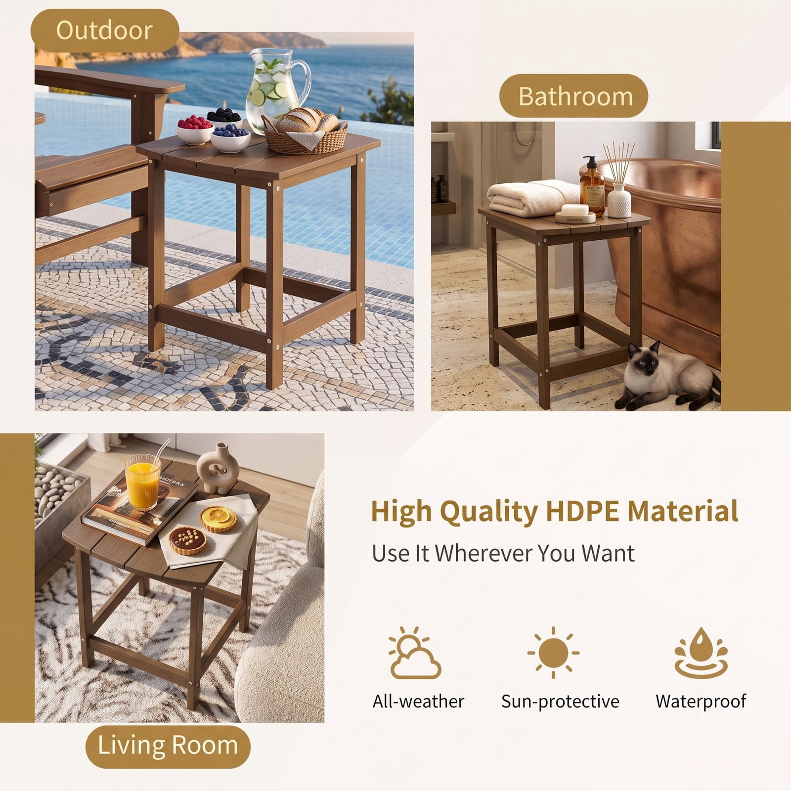 Furnibear Set of 2 18 Inch HDPE Adirondack Outdoor Side Tables with Slatted Top for the Patio Backyard and Garden, Coffee
