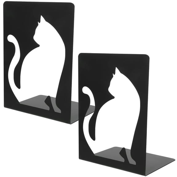 BESTYASH Vintage Metal Cat Bookends Black Stylish Book Holders for Shelves 2Pcs