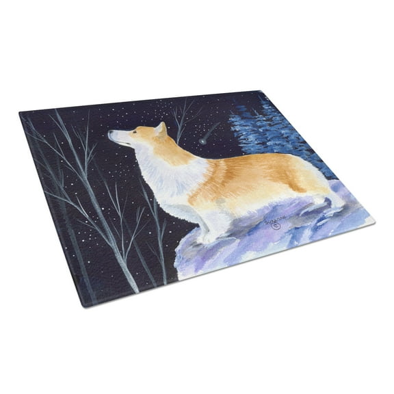 Caroline's Treasures Starry Night Corgi Glass Cutting Board Large