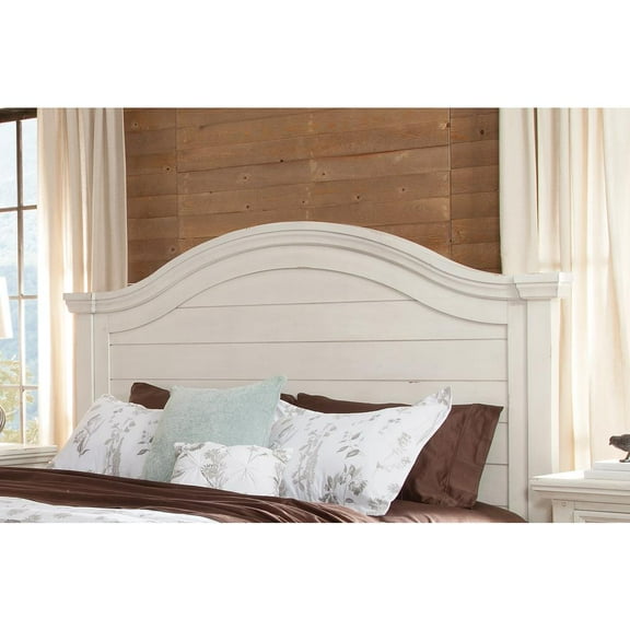 American Woodcrafters Stonebrook Antiqued White Wood King Panel Headboard