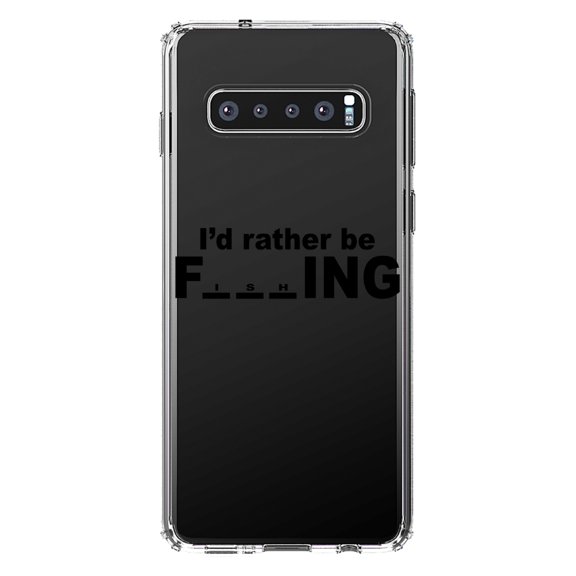 DistinctInk Clear Shockproof Hybrid Case for Samsung Galaxy S10 (6.1" Screen) - TPU Bumper Acrylic Back Tempered Glass Screen Protector - I'd Rather Be Fishing